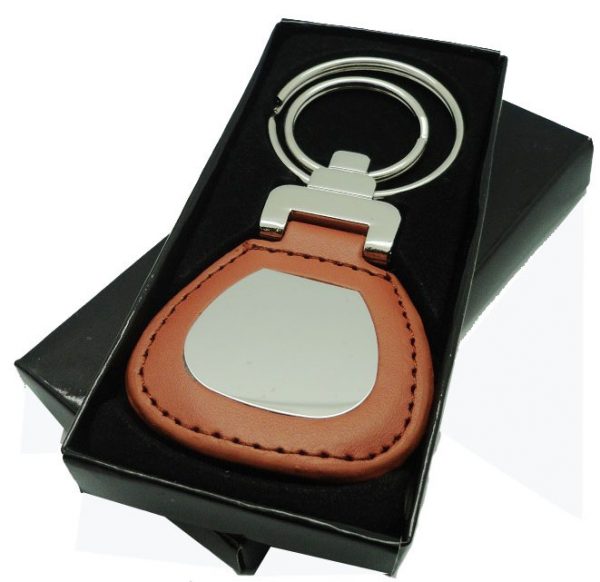 Leather Metal Double Ring Keychain